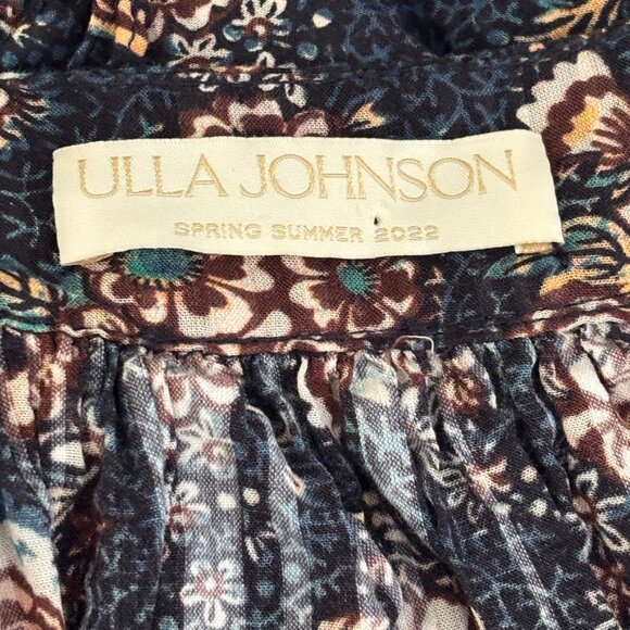 ULLA JOHNSON Warner Floral Ruffle Puff-Sleeve Peplum Blouse in Twilight SZ 2 - Picture 9 of 13